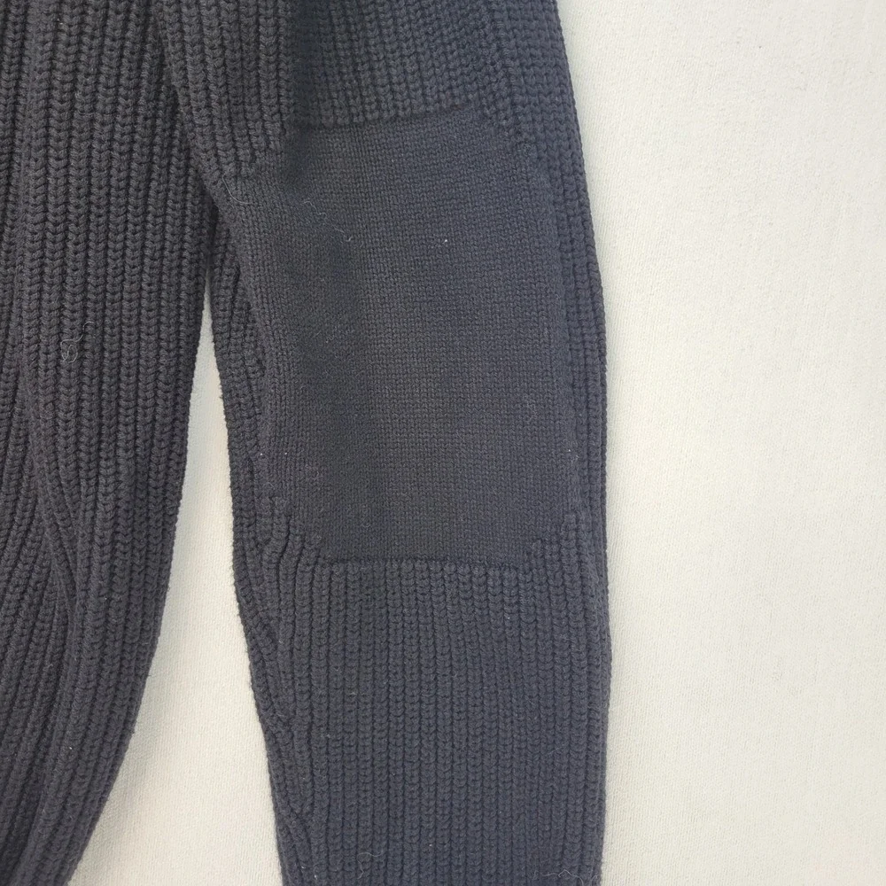 Duluth Trading Co Henley Sweater Mens L Navy Blue Ribbed Wool Blend Elbow Patch